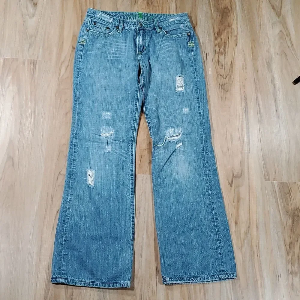 💜Vintage Iris Blue Distressed Boot Cut Jeans Size 9/30